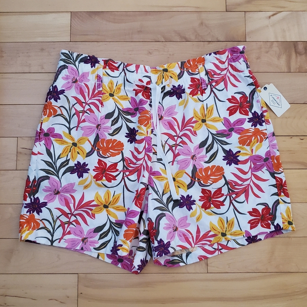 Women's Linen Floral Shorts Ruffled Waist Pockets Drawstring Plus Size summer